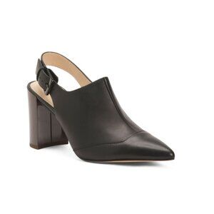 LIVERPOOL LA Black Leather Barstow Slingback Heels